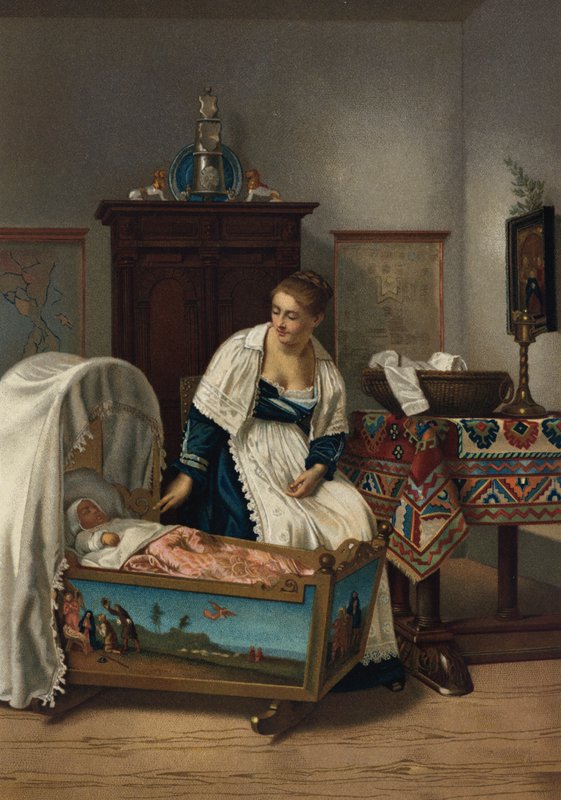 A Jovem Mãe (chromolitho) de Florent Willems
