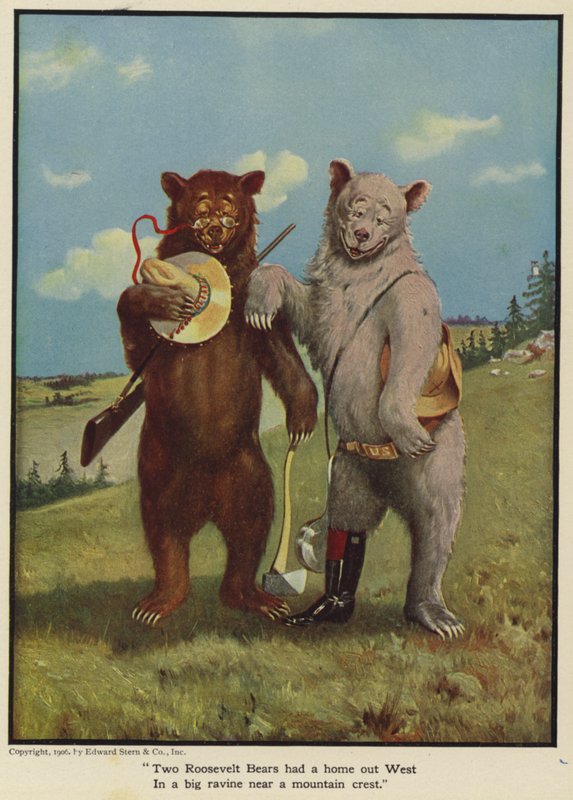 Dois Roosevelt Bears tinham uma casa no Oeste em uma grande ravina perto de uma crista de montanha de Floyd V. Campbell