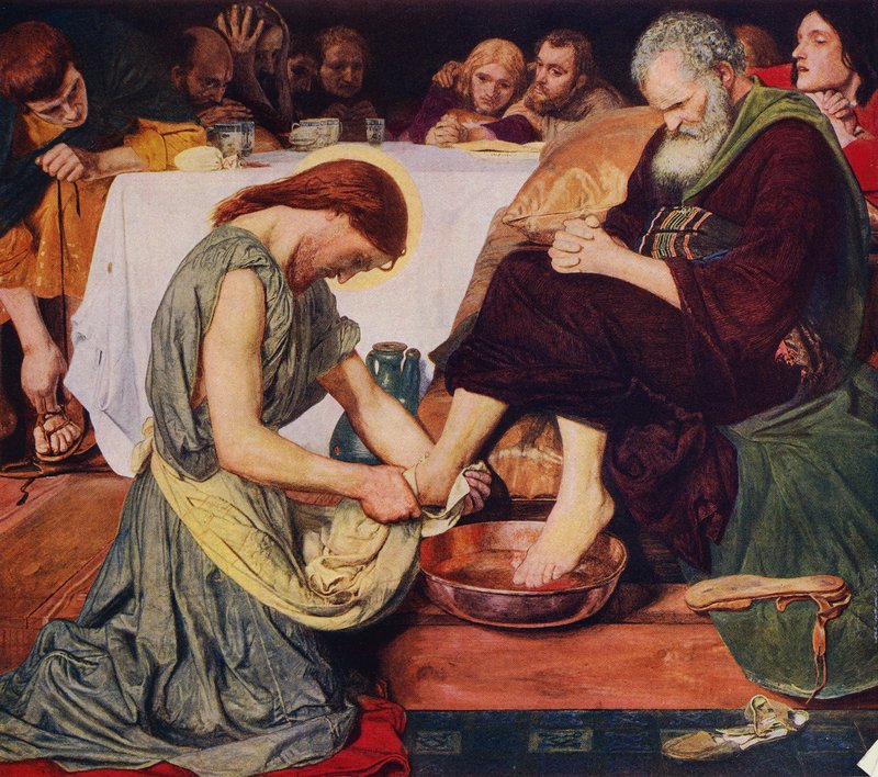 Jesus Cristo lavando os pés de São Pedro (lito colorido) de Ford Madox (after) Brown