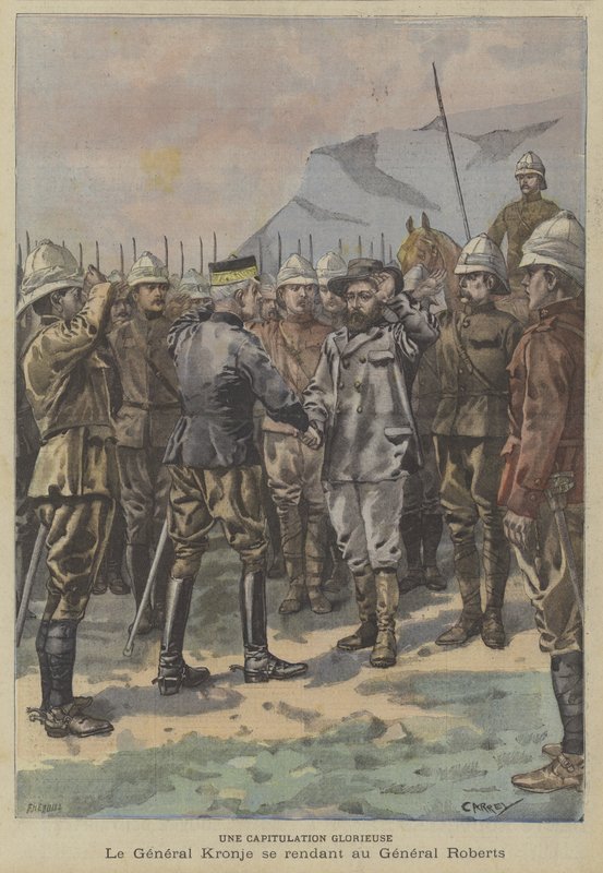 Uma gloriosa capitulação: o general bôer Piet Cronje se rende ao general Roberts depois da batalha de Paarderberg de Fortune Louis Meaulle