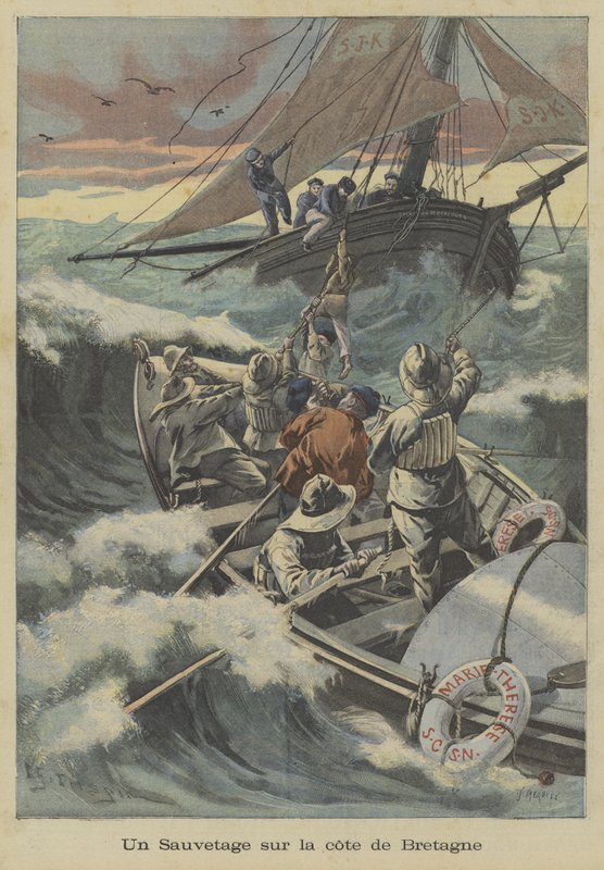 Um resgate de bote salva-vidas ao largo da costa da Bretanha de Fortune Louis Meaulle