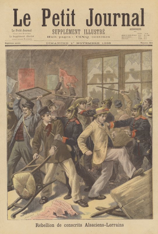 Conscritos da Alsácia e da Lorena se rebelando contra o chamado para o exército alemão de Fortune Louis Meaulle