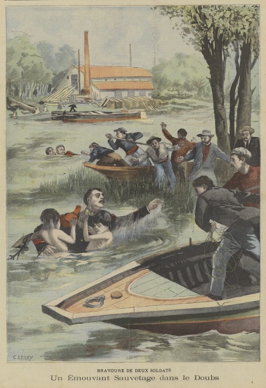 Resgate corajoso do rio Doubs por dois soldados franceses de Fortune Louis Meaulle
