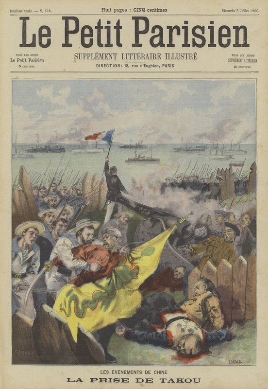 A captura de Taku pelos aliados durante a Rebelião dos Boxers, China de Fortune Louis Meaulle