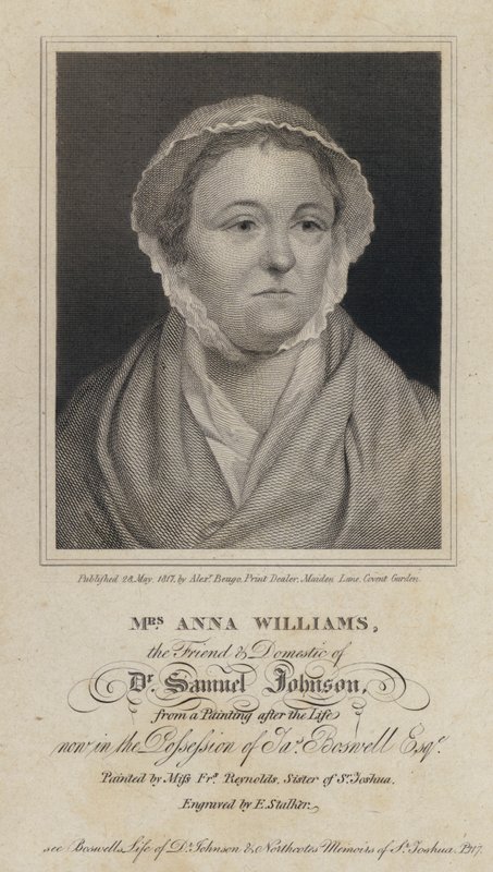 Anna Williams, poetisa galesa e amiga do escritor inglês Samuel Johnson (gravura) de Frances (after) Reynolds