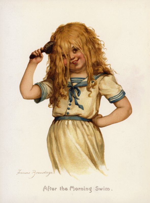 Meninas: Após o banho matinal (cor litho) de Frances Brundage