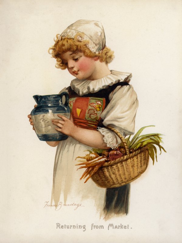 Meninas: Retornando do mercado (cor litho) de Frances Brundage