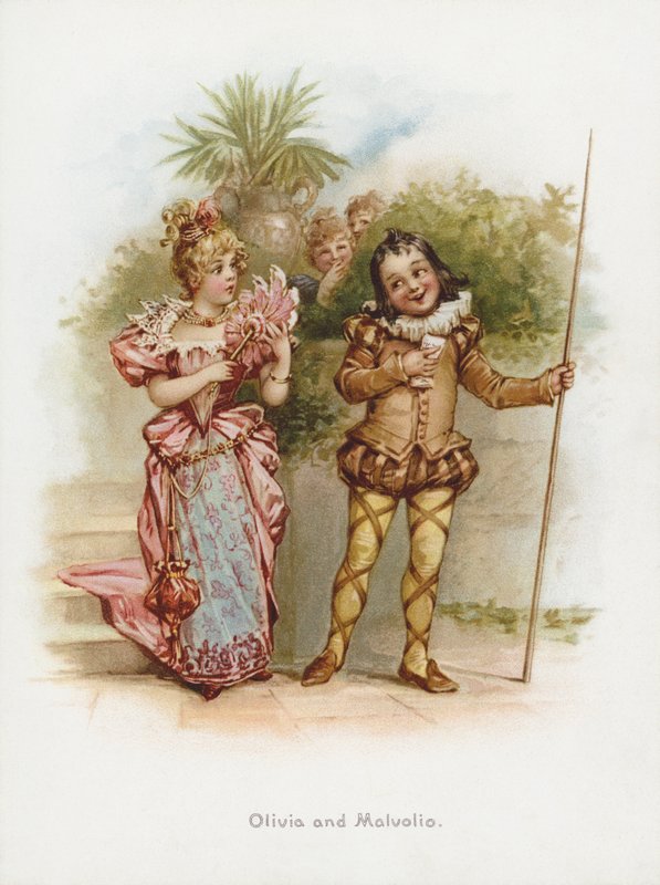 Olivia e Malvolio (chromolitho) de Frances Brundage