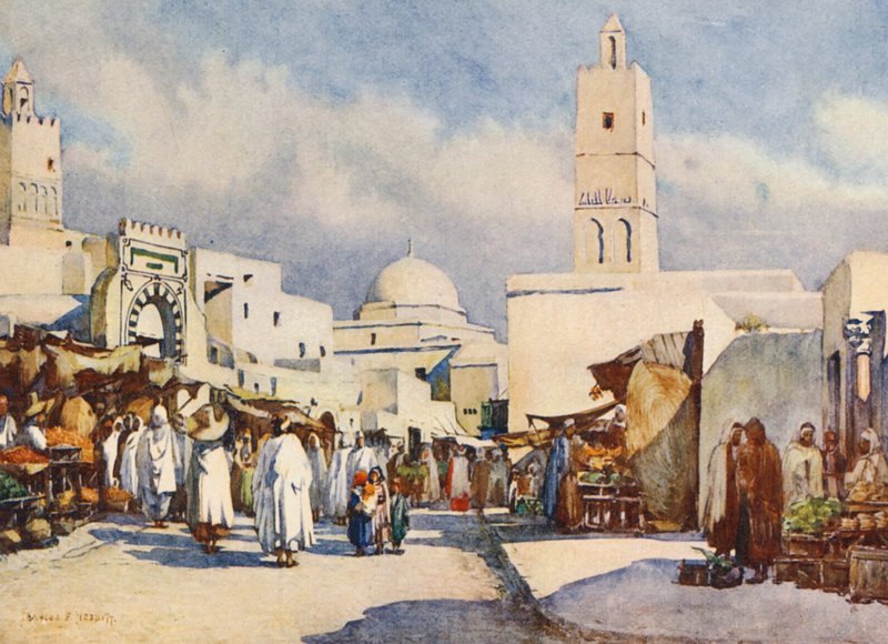 La Grande Rue, Kairouan (litografia a cores) de Frances Nesbitt