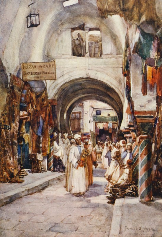 Souk des Etoffes, Túnis (litografia a cores) de Frances Nesbitt