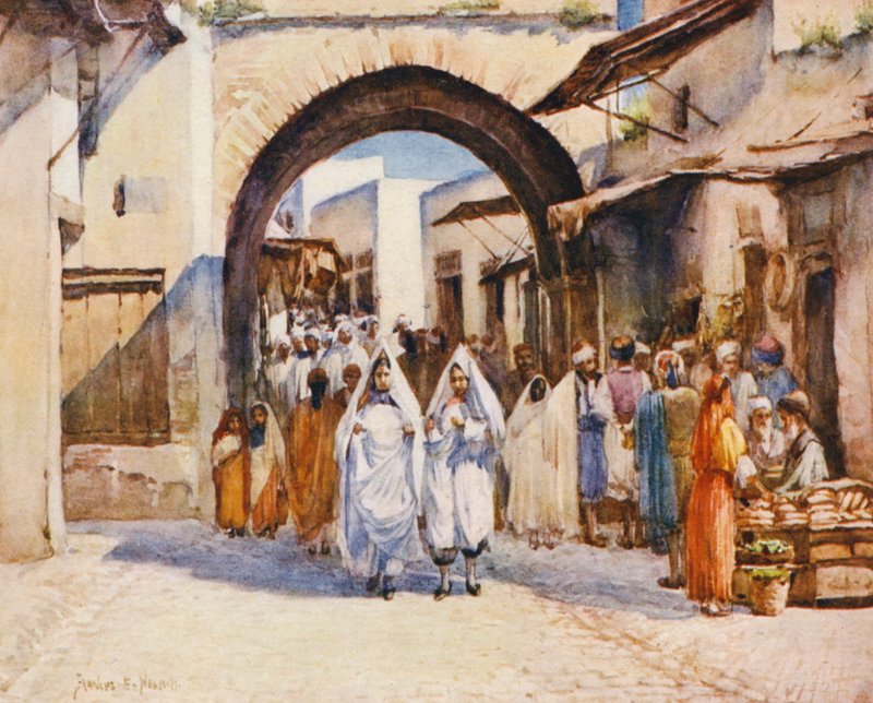 Souk el Hout, Túnis (litografia a cores) de Frances Nesbitt