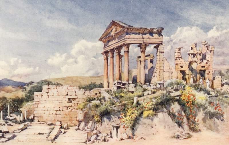 Templo de Celestis, Dougga (litografia a cores) de Frances Nesbitt