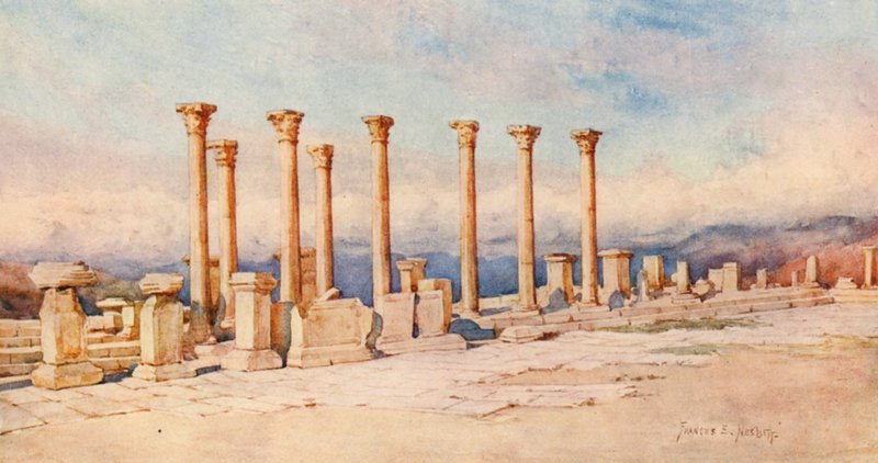 The Forum, Timgad (litografia a cores) de Frances Nesbitt