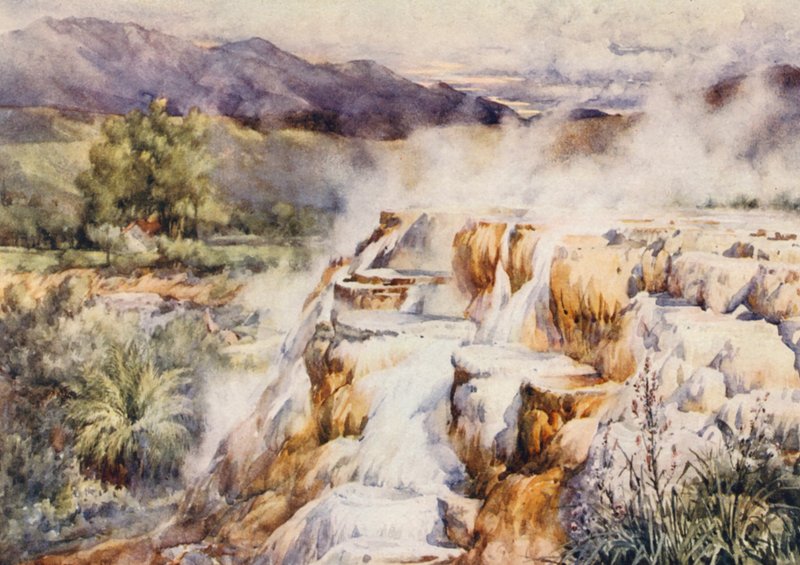 A Cascata Silenciosa, Hammam Meskoutine (litografia a cores) de Frances Nesbitt