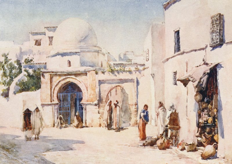 O Zaouia da rua Tourbet el Bey, Tunes (litografia a cores) de Frances Nesbitt