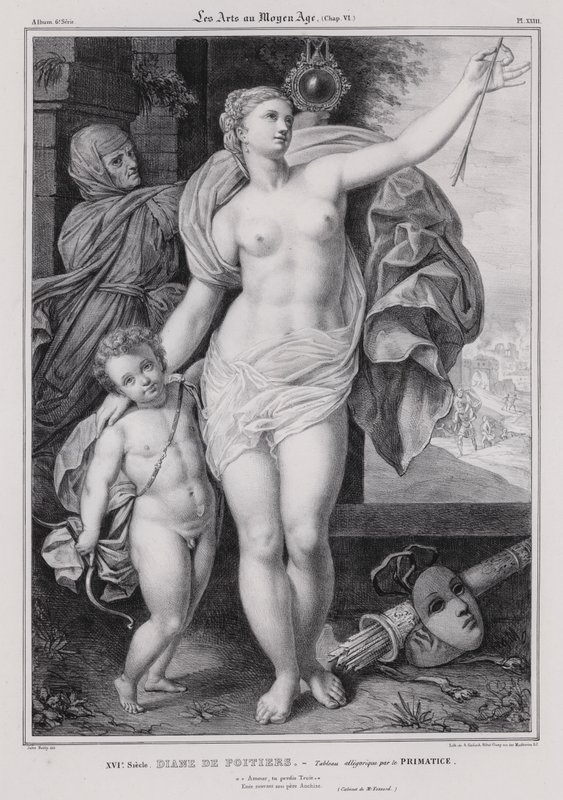 Pintura alegórica de Diane de Poitiers, dona do rei Henrique II de França (litho) de Francesco Primaticcio