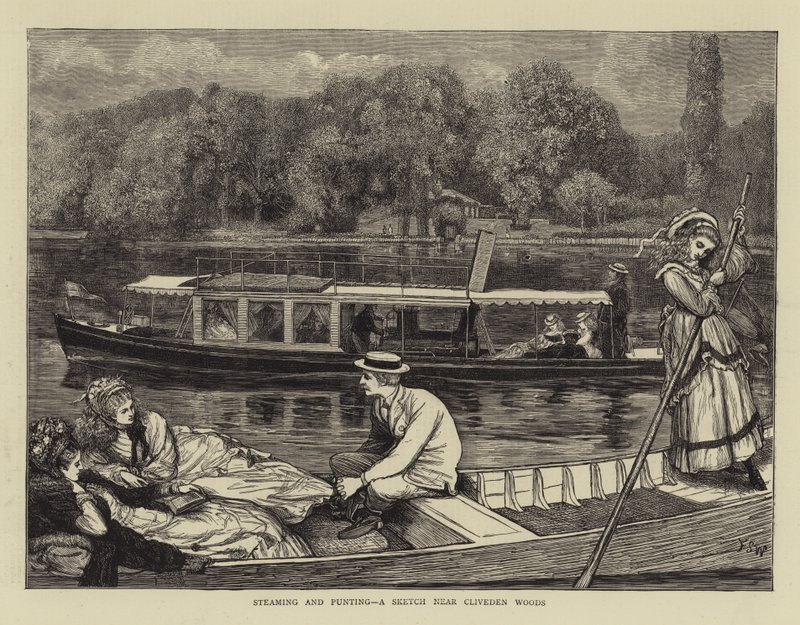 Steaming and Punting, um esboço perto de Cliveden Woods de Francis S. Walker