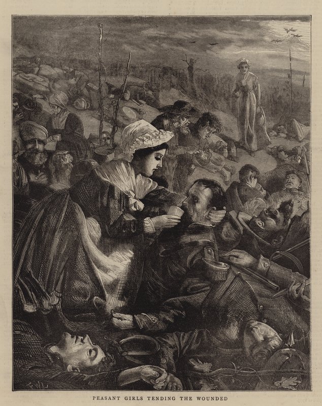 Camponesas cuidando dos feridos de Francis Wilfred Lawson