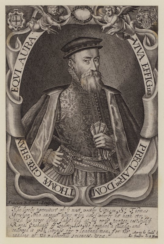 Sir Thomas Gresham, comerciante e financeiro inglês, fundador da Royal Exchange (gravura) de Francis (after) Delaram