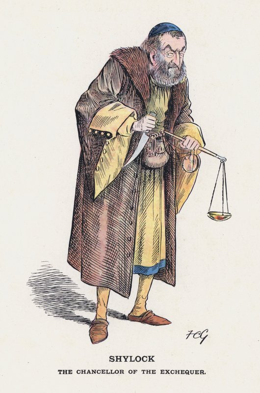 Shylock, O Chanceler do Tesouro (cor litho) de Francis Carruthers Gould