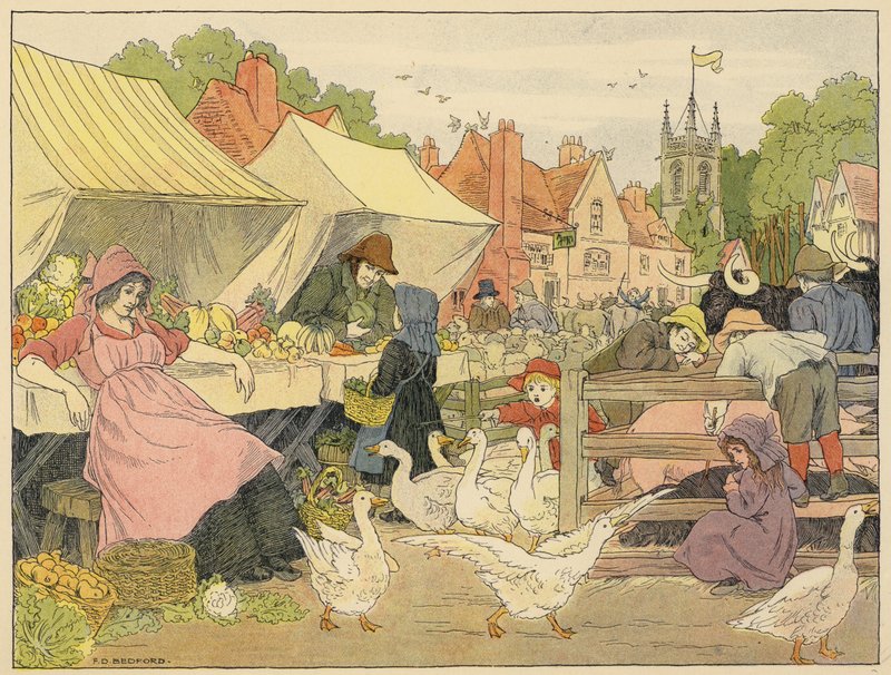 Livro de Lojas de Bedford: Mercado (litografia a cores) de Francis Donkin Bedford