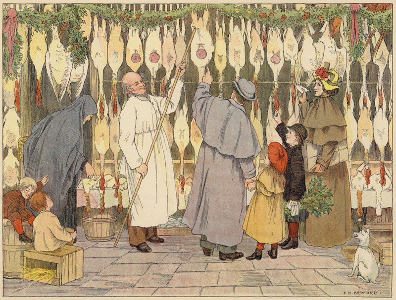 Livro de Lojas de Bedford: Poulterer (litografia a cores) de Francis Donkin Bedford