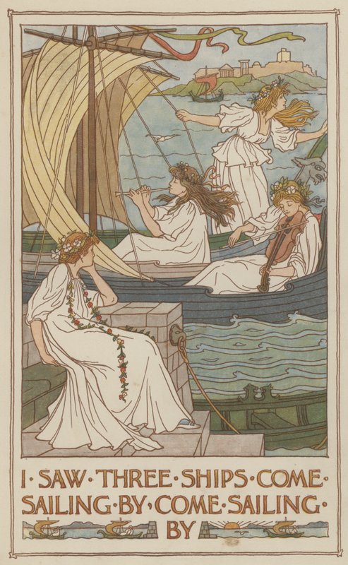 Vi três navios a passar, a passar (litografia a cores) de Francis Donkin Bedford