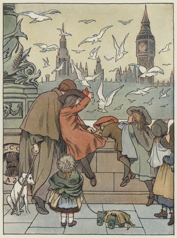 Londres: Feeding the Gulls (litografia a cores) de Francis Donkin Bedford