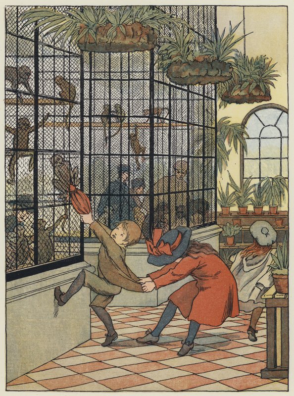 Londres: The Monkey House (litografia a cores) de Francis Donkin Bedford