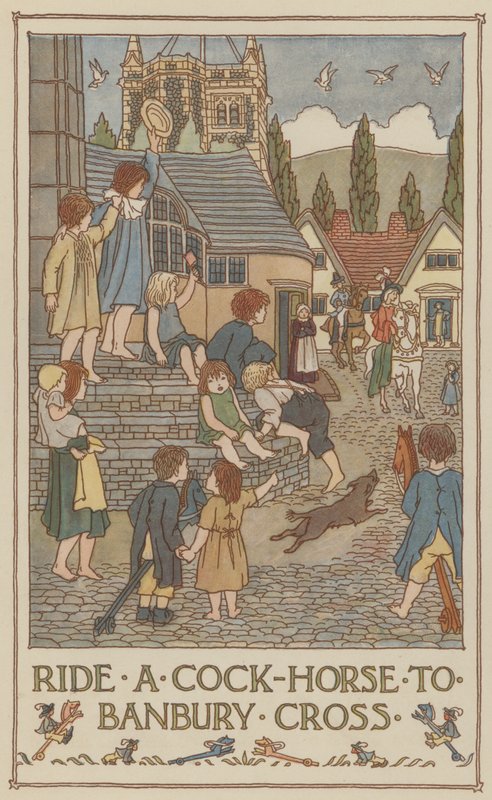 Montar um cavalo de galo até Banbury Cross (litografia a cores) de Francis Donkin Bedford