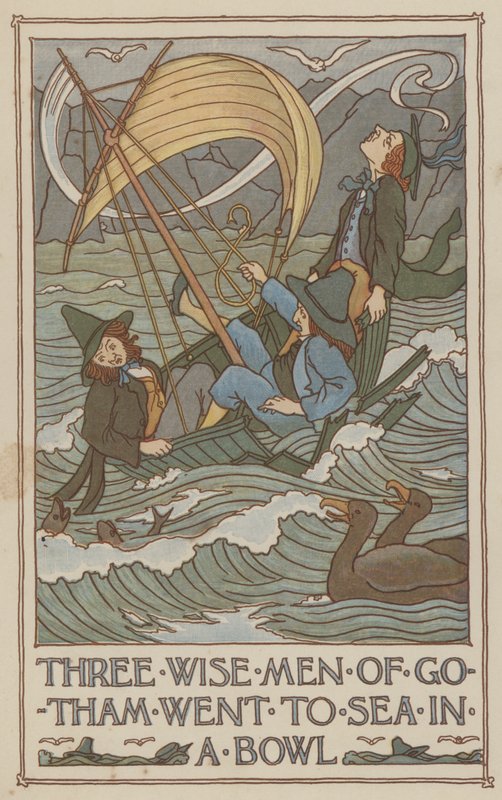 Três homens sábios de Gotham foram para o mar numa taça (litografia a cores) de Francis Donkin Bedford