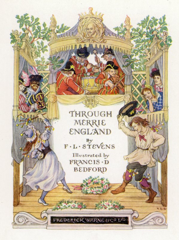 Ilustração da página de rosto de Through Merrie England (litografia a cores) de Francis Donkin Bedford