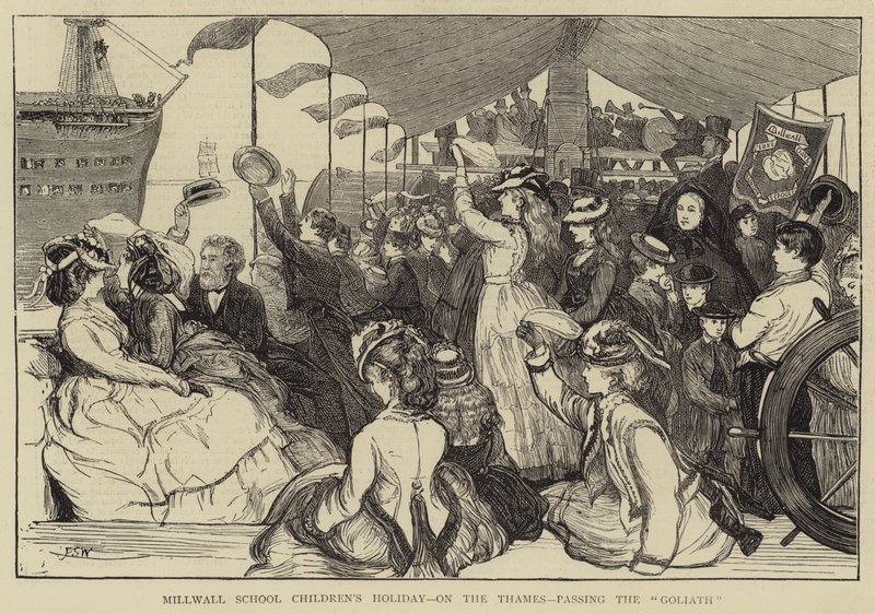 Feriado das Crianças da Escola Millwall, no Tâmisa, passando pelo Golias de Francis S. Walker