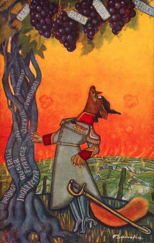 A Raposa e as Uvas (litografia a cores) de Francisco Sancha y Lengo