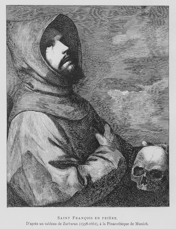 São Francisco de Assis em oração (litho) de Francisco de (after) Zurbaran
