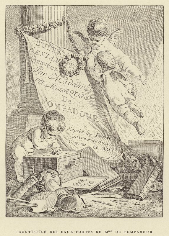 Frontispício das gravuras de Mme de Pompadour (gravura) de Francois (after) Boucher