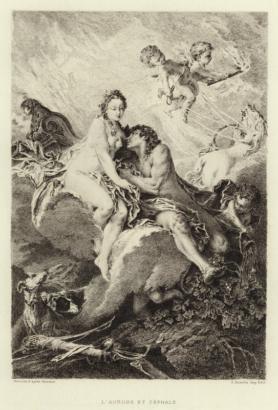 Dawn e Cephalus (gravura) de Francois (after) Boucher