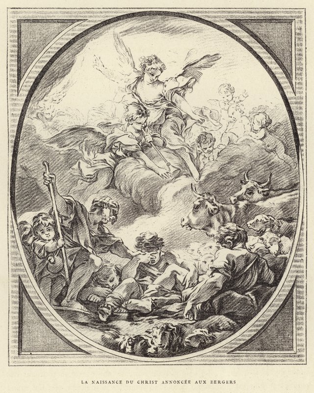 O Nascimento de Cristo Anunciado aos Pastores (gravura) de Francois (after) Boucher