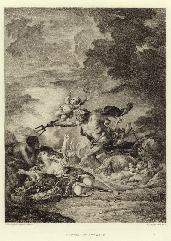 Neptuno e Amymone (gravura) de Francois (after) Boucher
