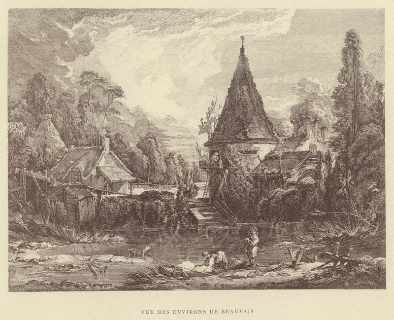 Vista dos arredores de Beauvais (gravura) de Francois (after) Boucher