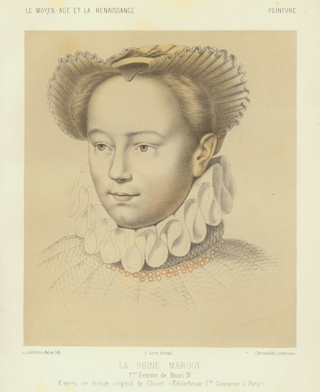 Margaret de Valois, primeira esposa do rei Henrique IV de França (chromolitho) de Francois (after) Clouet