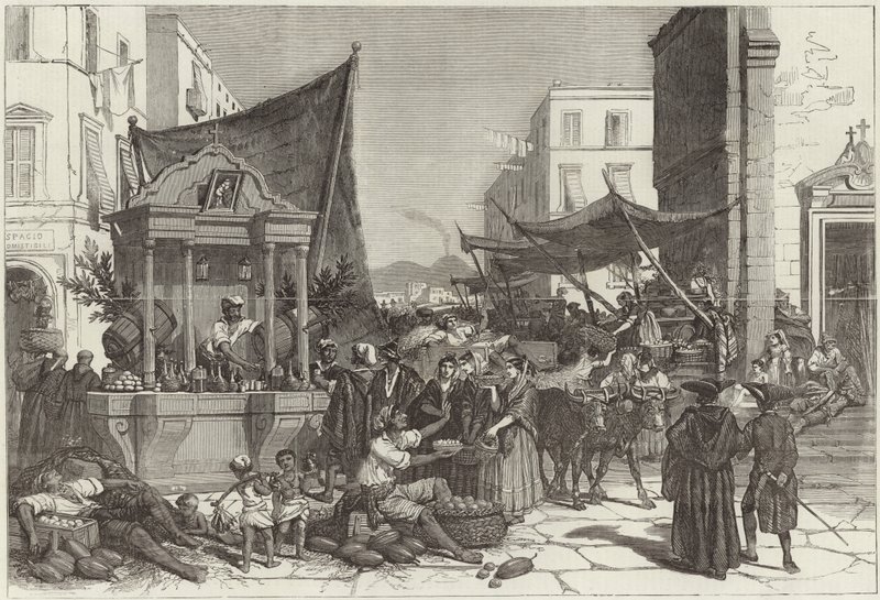 Uma rua em Nápoles (gravura) de Francois Fortune Antoine (after) Ferogio