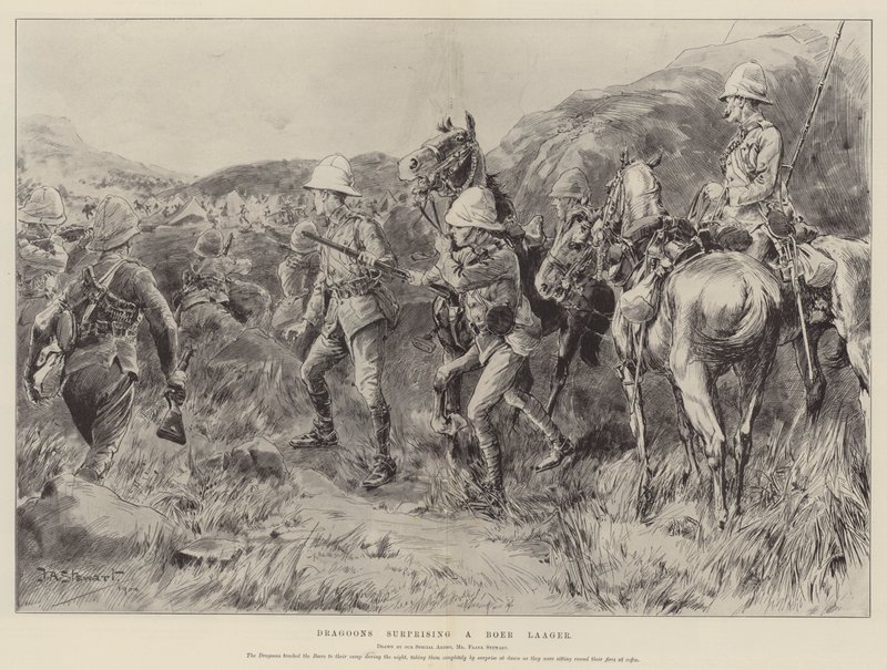 Dragoons surpreendendo um Boer Laager de Frank Algenon Stewart