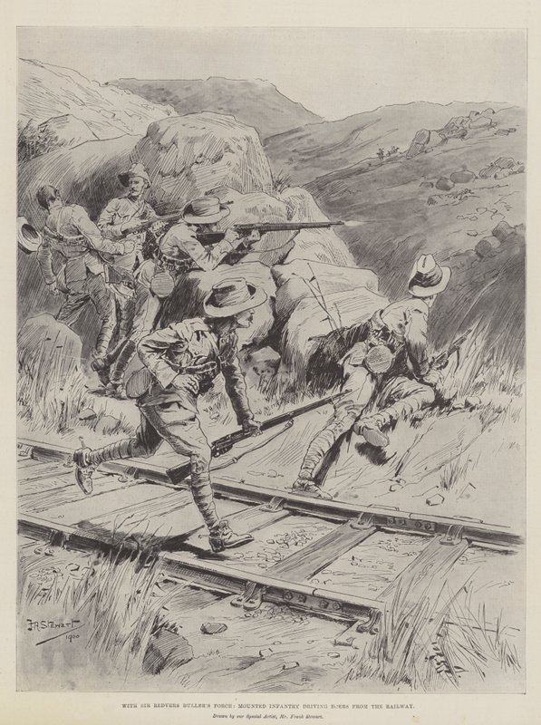 Com Sir Redvers Buller&39;s Force, Infantaria Montada conduzindo Boers da Ferrovia de Frank Algenon Stewart