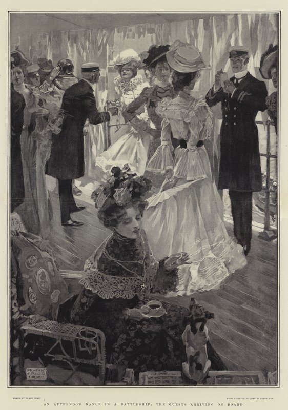 Uma tarde de dança em um navio de guerra, os convidados chegando a bordo de Frank Craig