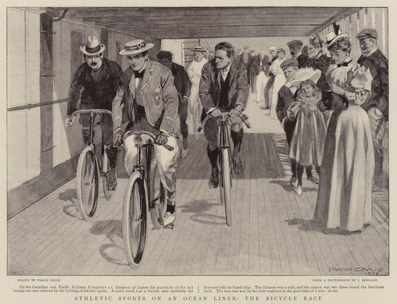 Esportes atléticos em um Ocean Liner, a corrida de bicicleta de Frank Craig