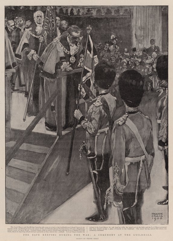 Para manter a segurança durante a guerra, uma cerimônia no Guildhall de Frank Craig