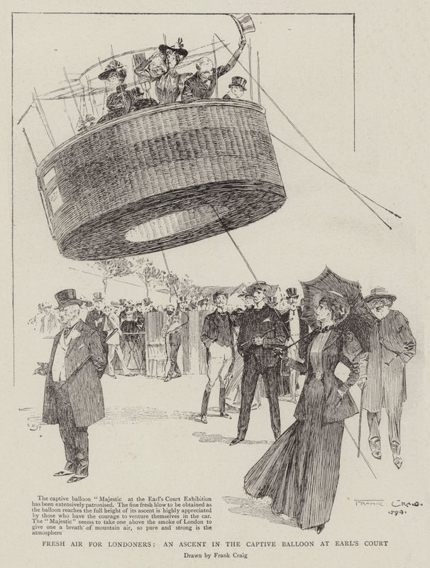 Ar fresco para os londrinos, uma ascensão no balão cativo em Earl&39;s Court de Frank Craig