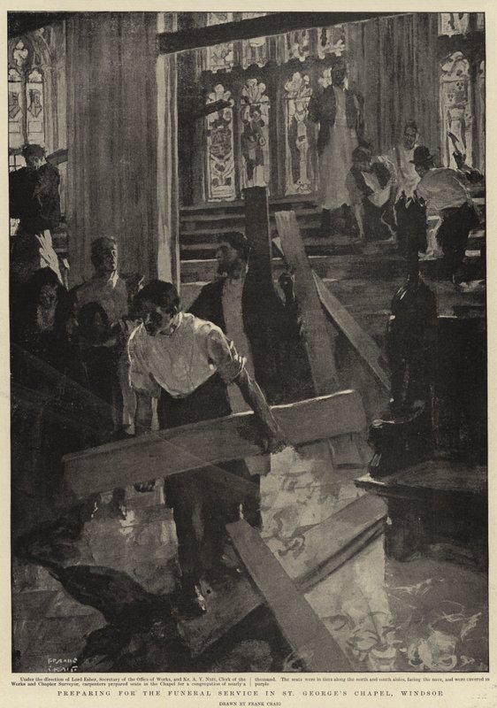 Preparando-se para o serviço funerário na capela de St George, Windsor de Frank Craig