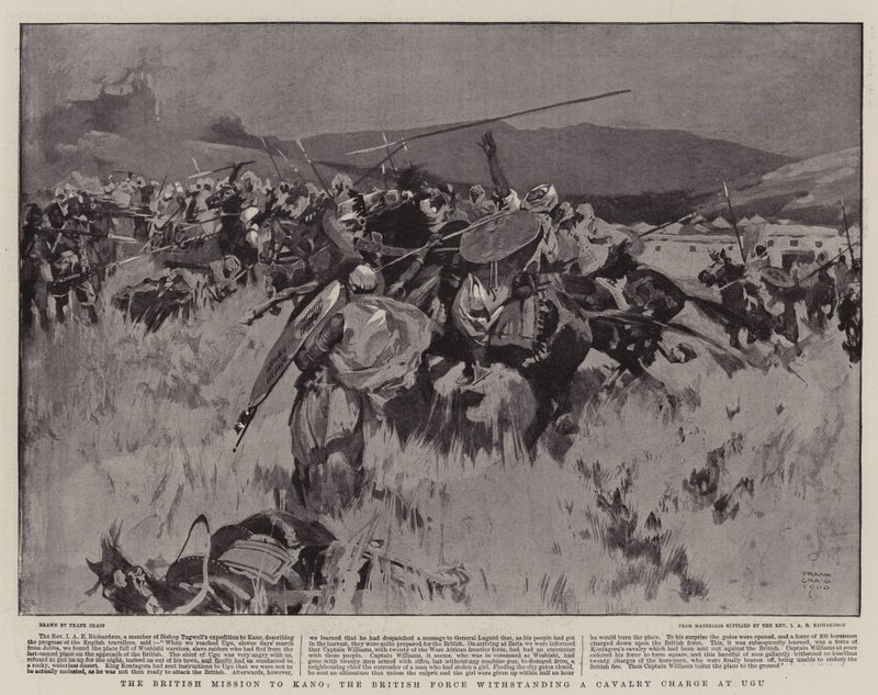 A missão britânica a Kano, a força britânica que suporta uma carga de cavalaria em Ugu de Frank Craig